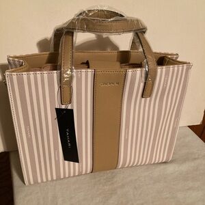 Tahari satchel tote bag. Tan stripe